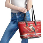 Aussie Kookaburra Leather Tote Bag Merry Christmas Red Style