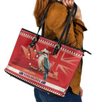 Aussie Kookaburra Leather Tote Bag Merry Christmas Red Style