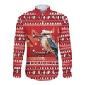 Aussie Kookaburra Long Sleeve Button Shirt Merry Christmas Red Style