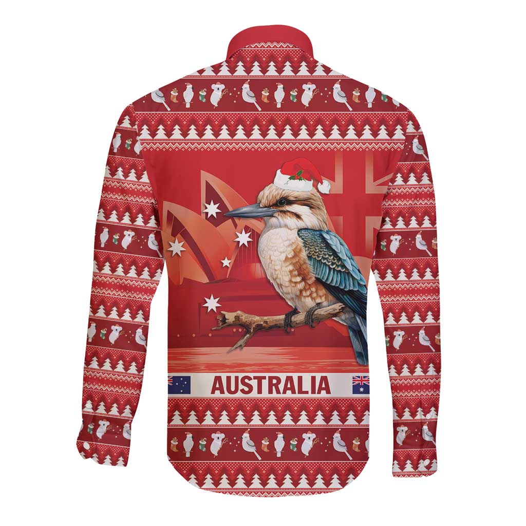 Aussie Kookaburra Long Sleeve Button Shirt Merry Christmas Red Style