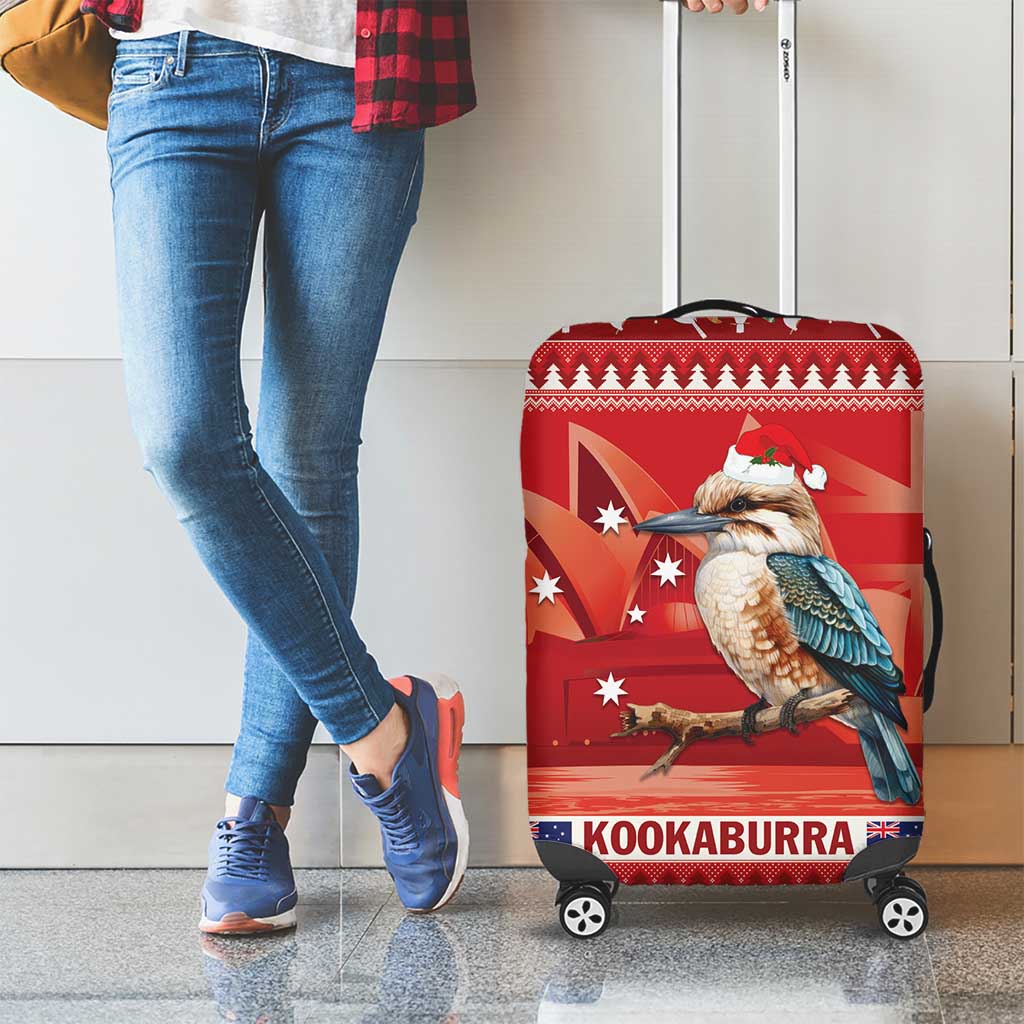 Aussie Kookaburra Luggage Cover Merry Christmas Red Style