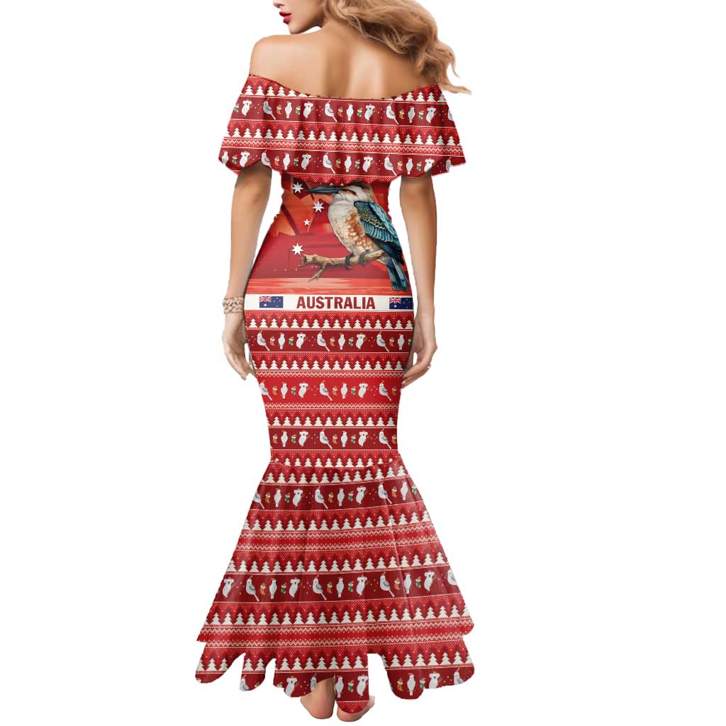 Aussie Kookaburra Mermaid Dress Merry Christmas Red Style