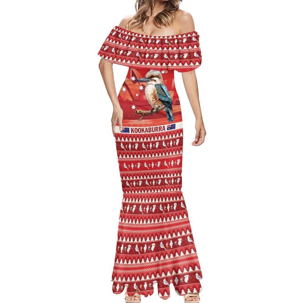 Aussie Kookaburra Mermaid Dress Merry Christmas Red Style