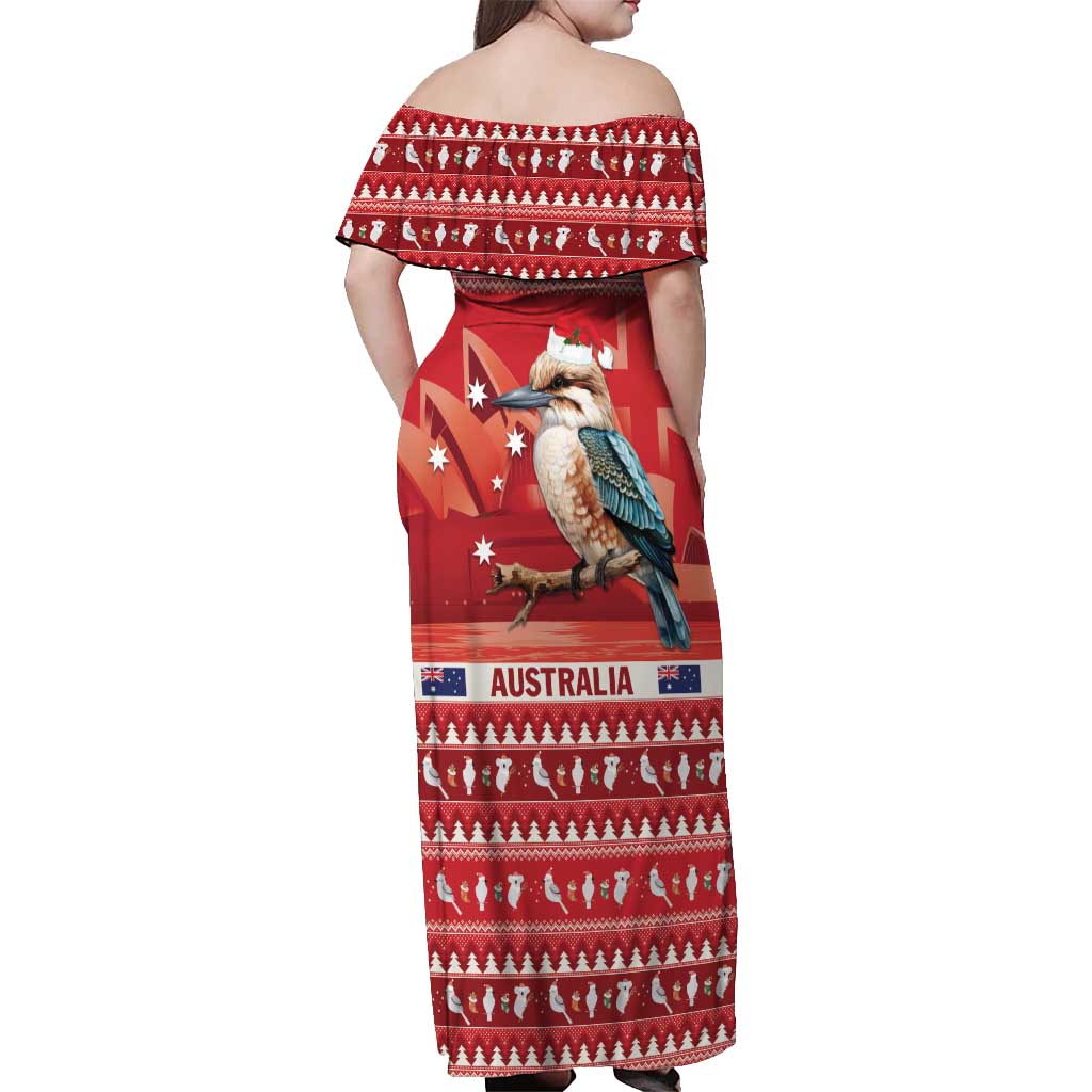 Aussie Kookaburra Off Shoulder Maxi Dress Merry Christmas Red Style