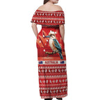 Aussie Kookaburra Off Shoulder Maxi Dress Merry Christmas Red Style