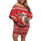 Aussie Kookaburra Off Shoulder Short Dress Merry Christmas Red Style
