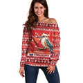 Aussie Kookaburra Off Shoulder Sweater Merry Christmas Red Style