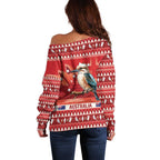 Aussie Kookaburra Off Shoulder Sweater Merry Christmas Red Style