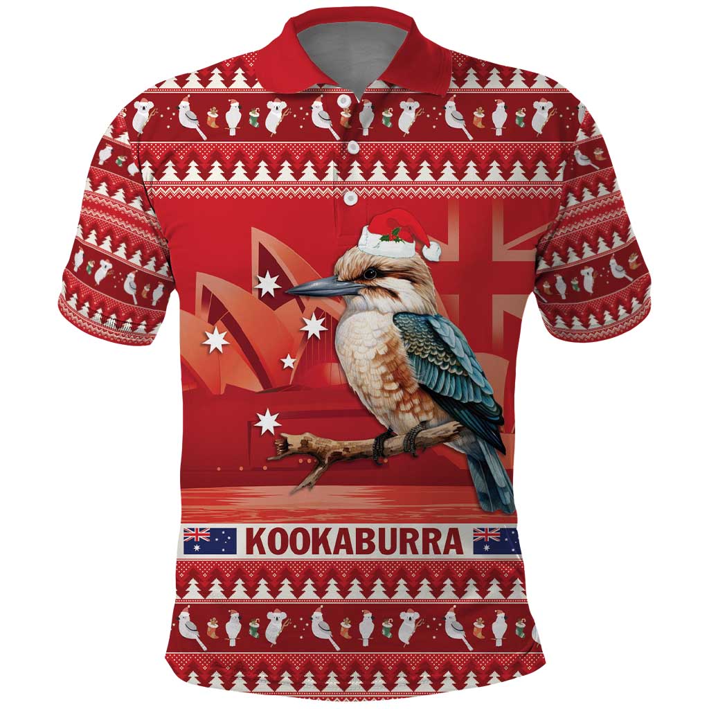 Aussie Kookaburra Polo Shirt Merry Christmas Red Style