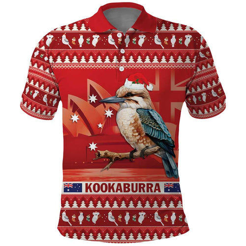 Aussie Kookaburra Polo Shirt Merry Christmas Red Style