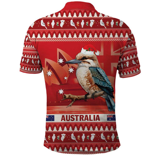 Aussie Kookaburra Polo Shirt Merry Christmas Red Style