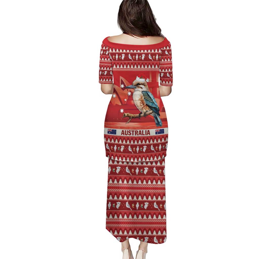 Aussie Kookaburra Puletasi Merry Christmas Red Style