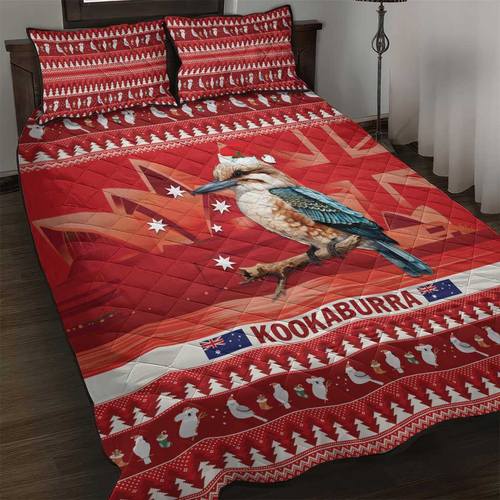 Aussie Kookaburra Quilt Bed Set Merry Christmas Red Style