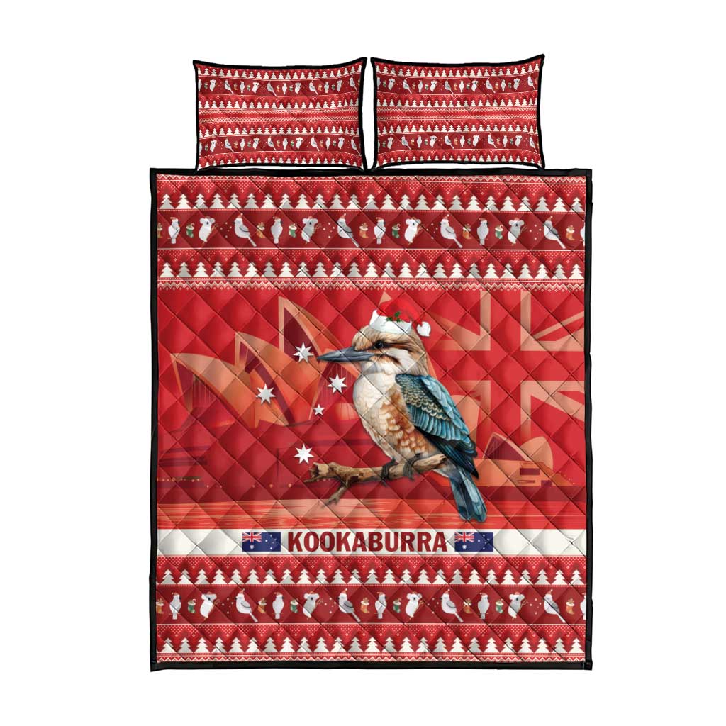 Aussie Kookaburra Quilt Bed Set Merry Christmas Red Style
