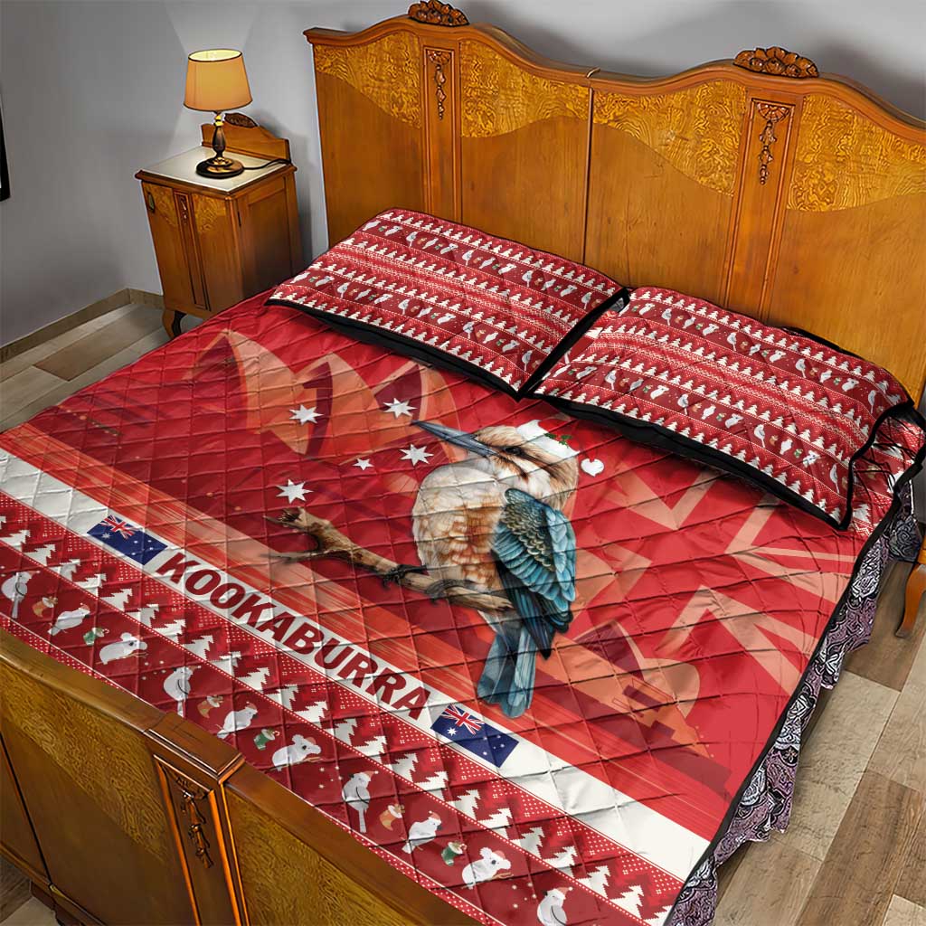 Aussie Kookaburra Quilt Bed Set Merry Christmas Red Style
