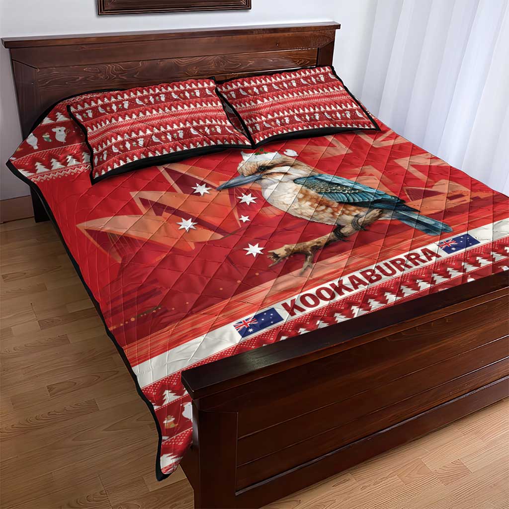 Aussie Kookaburra Quilt Bed Set Merry Christmas Red Style