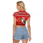 Aussie Kookaburra Raglan Cropped T Shirt Merry Christmas Red Style