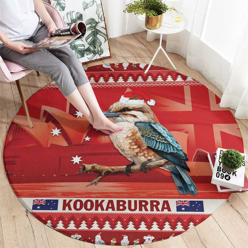 Aussie Kookaburra Round Carpet Merry Christmas Red Style