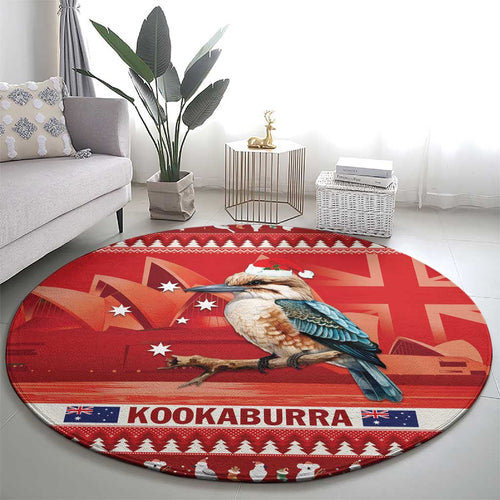 Aussie Kookaburra Round Carpet Merry Christmas Red Style