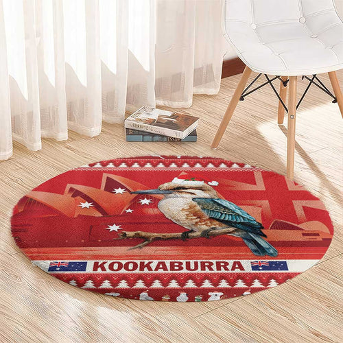 Aussie Kookaburra Round Carpet Merry Christmas Red Style