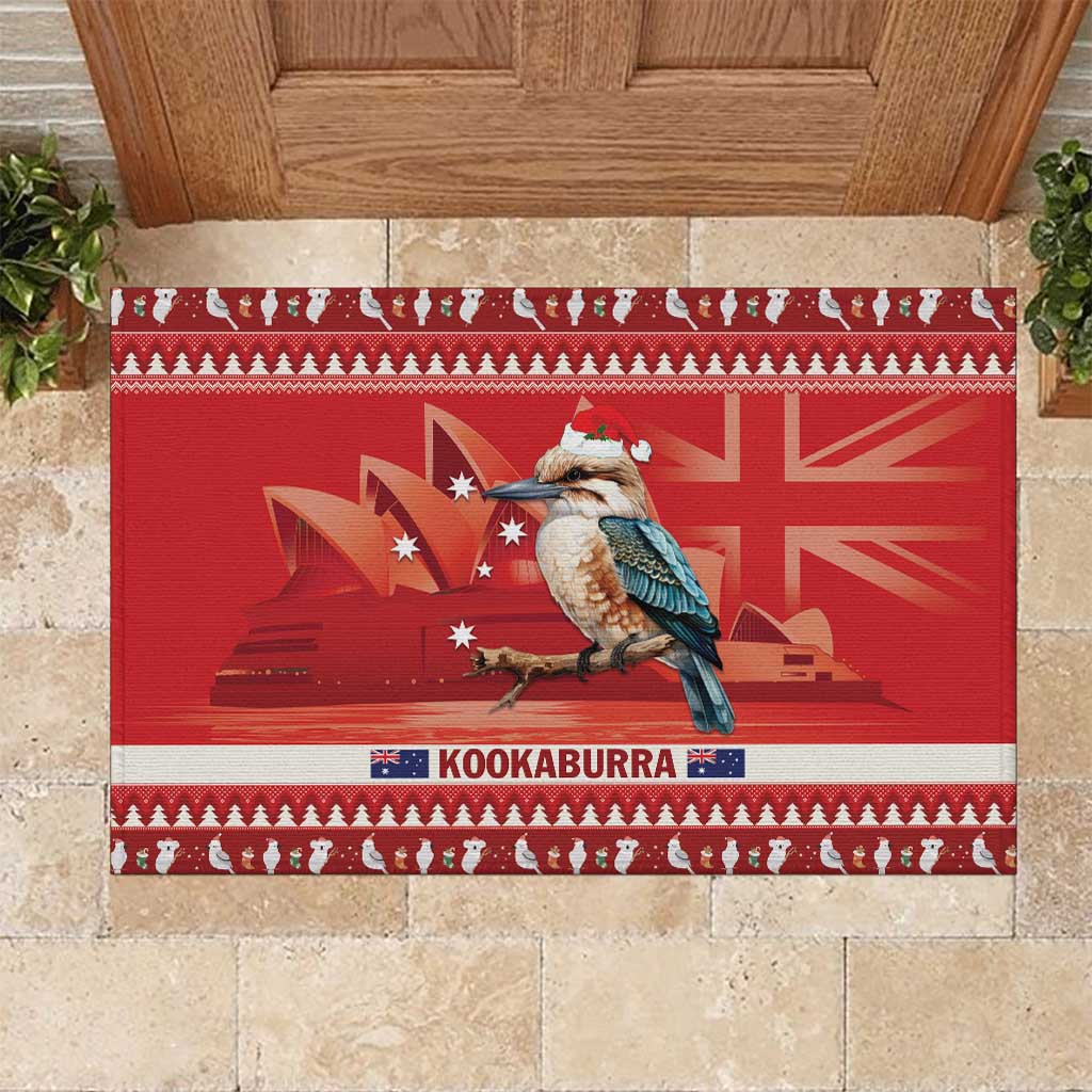 Aussie Kookaburra Rubber Doormat Merry Christmas Red Style