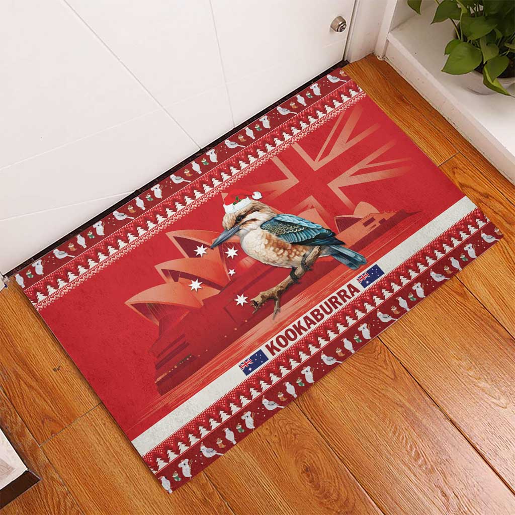 Aussie Kookaburra Rubber Doormat Merry Christmas Red Style