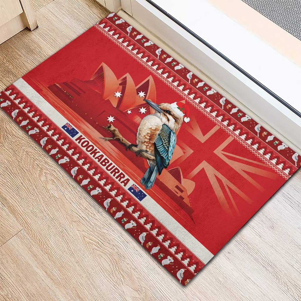 Aussie Kookaburra Rubber Doormat Merry Christmas Red Style