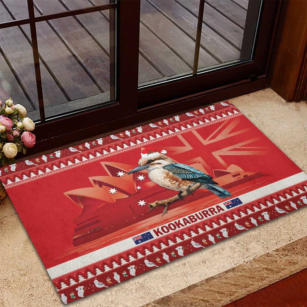Aussie Kookaburra Rubber Doormat Merry Christmas Red Style