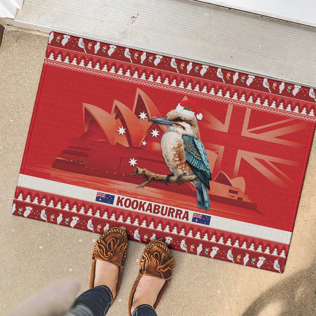 Aussie Kookaburra Rubber Doormat Merry Christmas Red Style