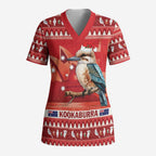 Aussie Kookaburra Scrub Top Merry Christmas Red Style - Aussie Hoodie