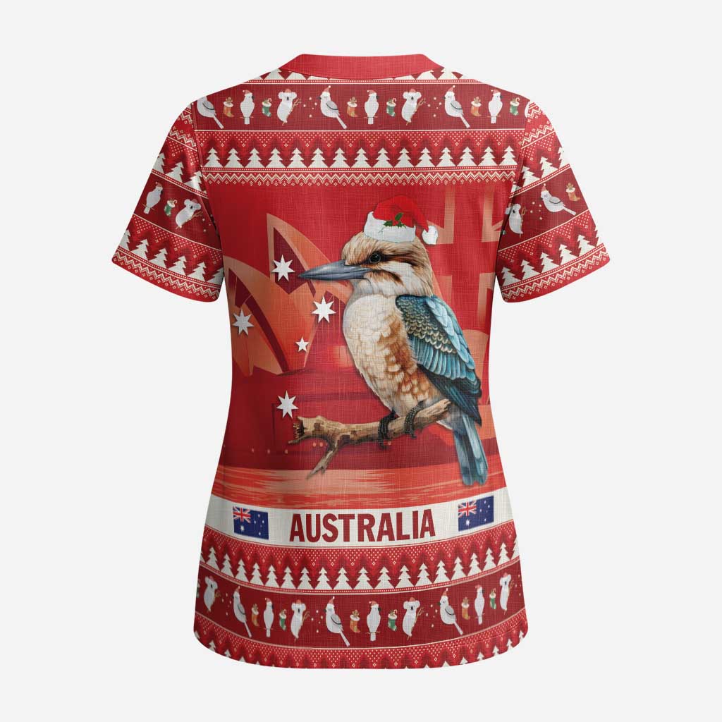 Aussie Kookaburra Scrub Top Merry Christmas Red Style - Aussie Hoodie