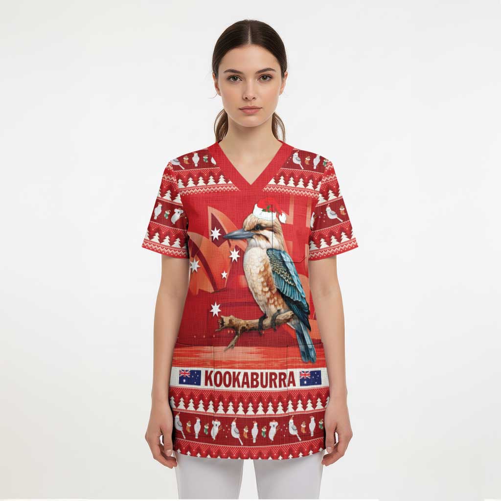 Aussie Kookaburra Scrub Top Merry Christmas Red Style - Aussie Hoodie