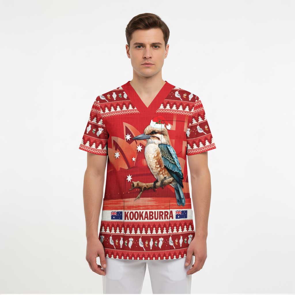 Aussie Kookaburra Scrub Top Merry Christmas Red Style - Aussie Hoodie