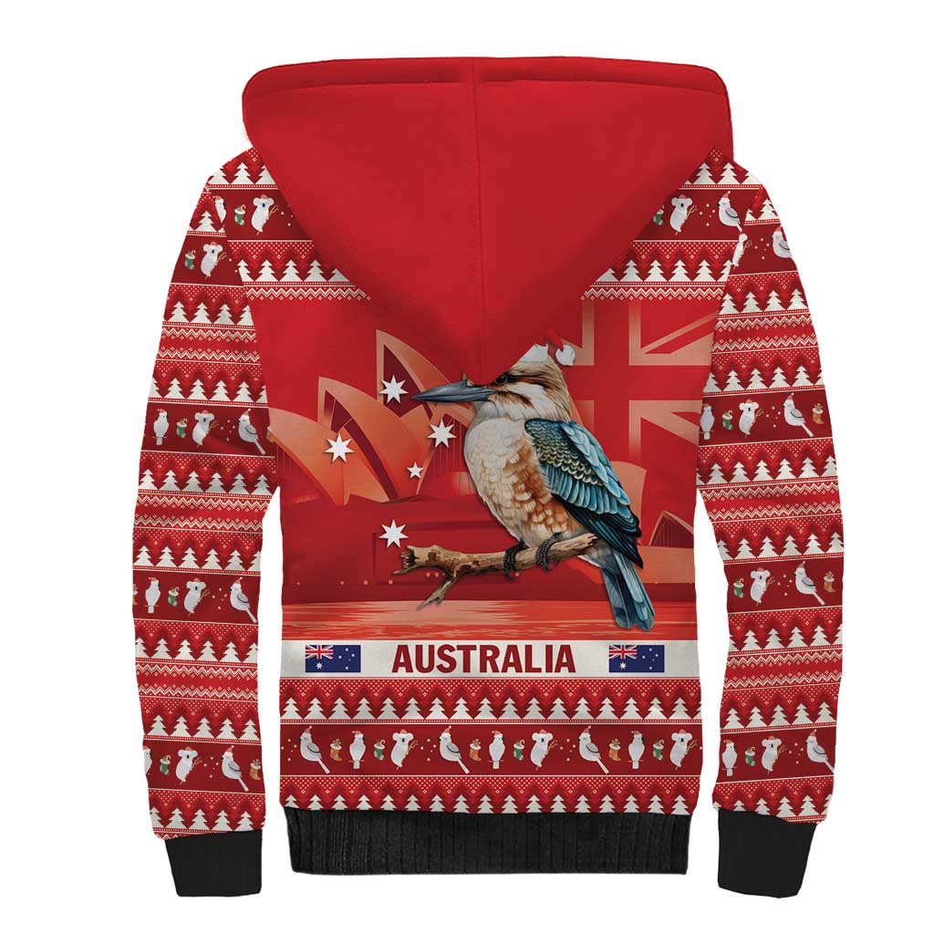 Aussie Kookaburra Sherpa Hoodie Merry Christmas Red Style