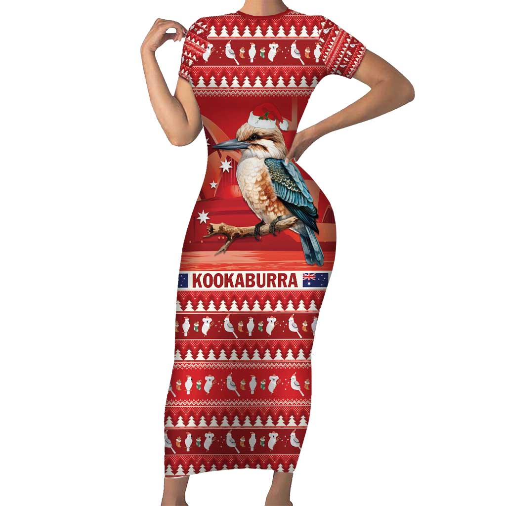 Aussie Kookaburra Short Sleeve Bodycon Dress Merry Christmas Red Style