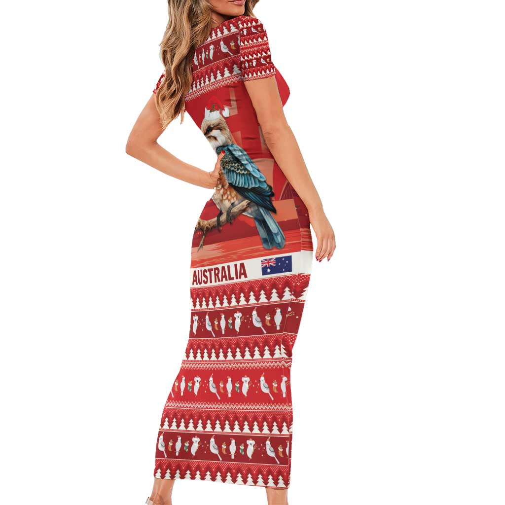 Aussie Kookaburra Short Sleeve Bodycon Dress Merry Christmas Red Style