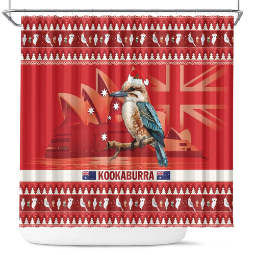 Aussie Kookaburra Shower Curtain Merry Christmas Red Style