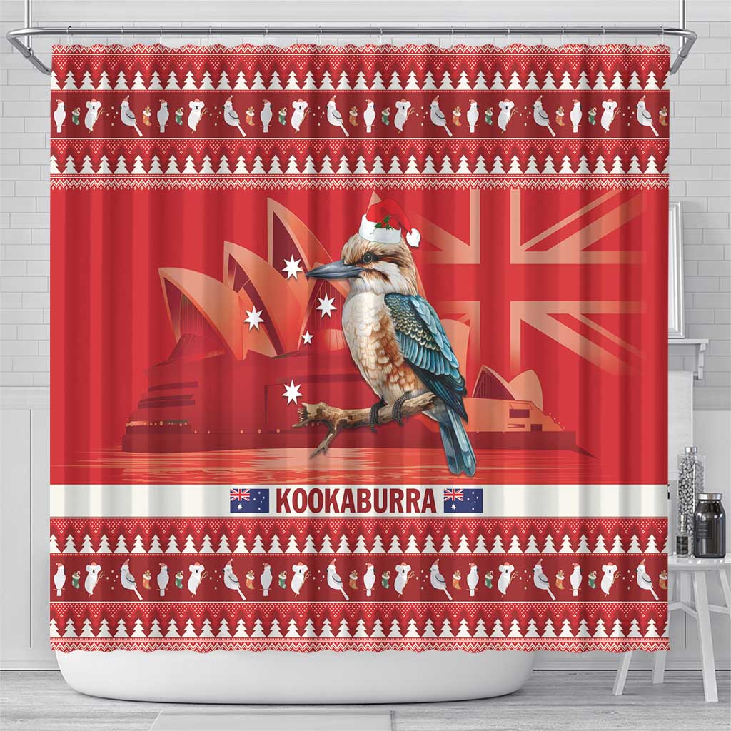 Aussie Kookaburra Shower Curtain Merry Christmas Red Style