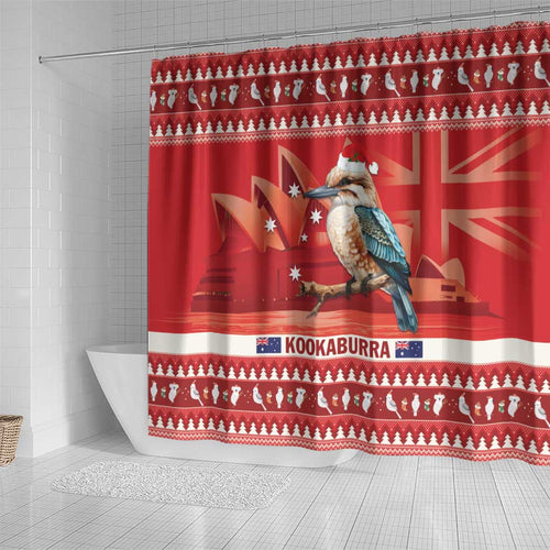 Aussie Kookaburra Shower Curtain Merry Christmas Red Style