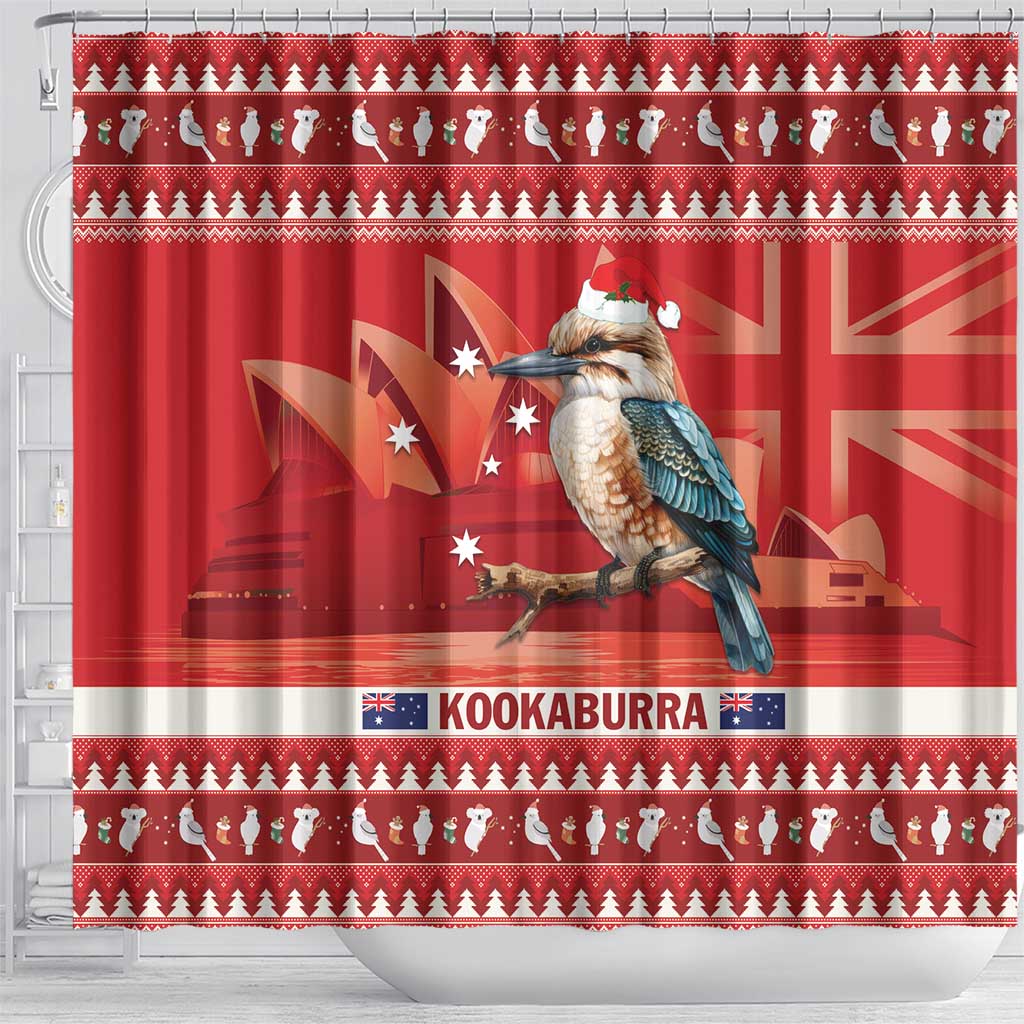 Aussie Kookaburra Shower Curtain Merry Christmas Red Style