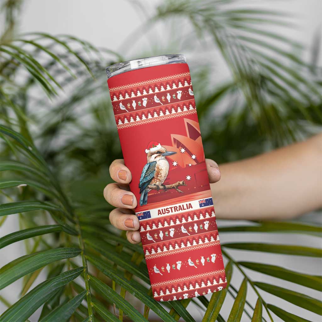 Aussie Kookaburra Skinny Tumbler Merry Christmas Red Style