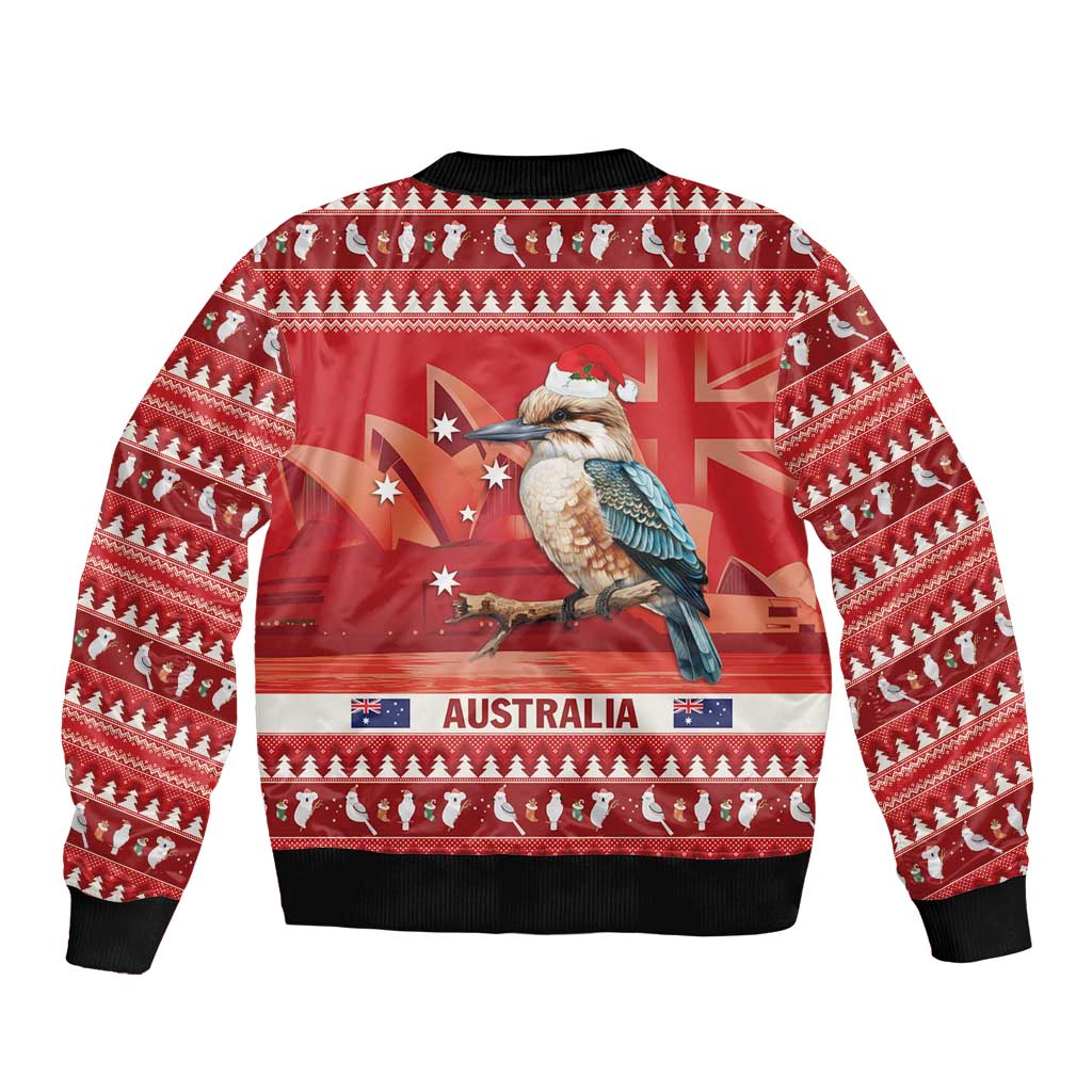Aussie Kookaburra Sleeve Zip Bomber Jacket Merry Christmas Red Style