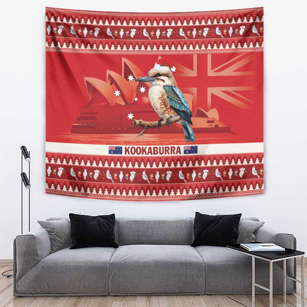 Aussie Kookaburra Tapestry Merry Christmas Red Style