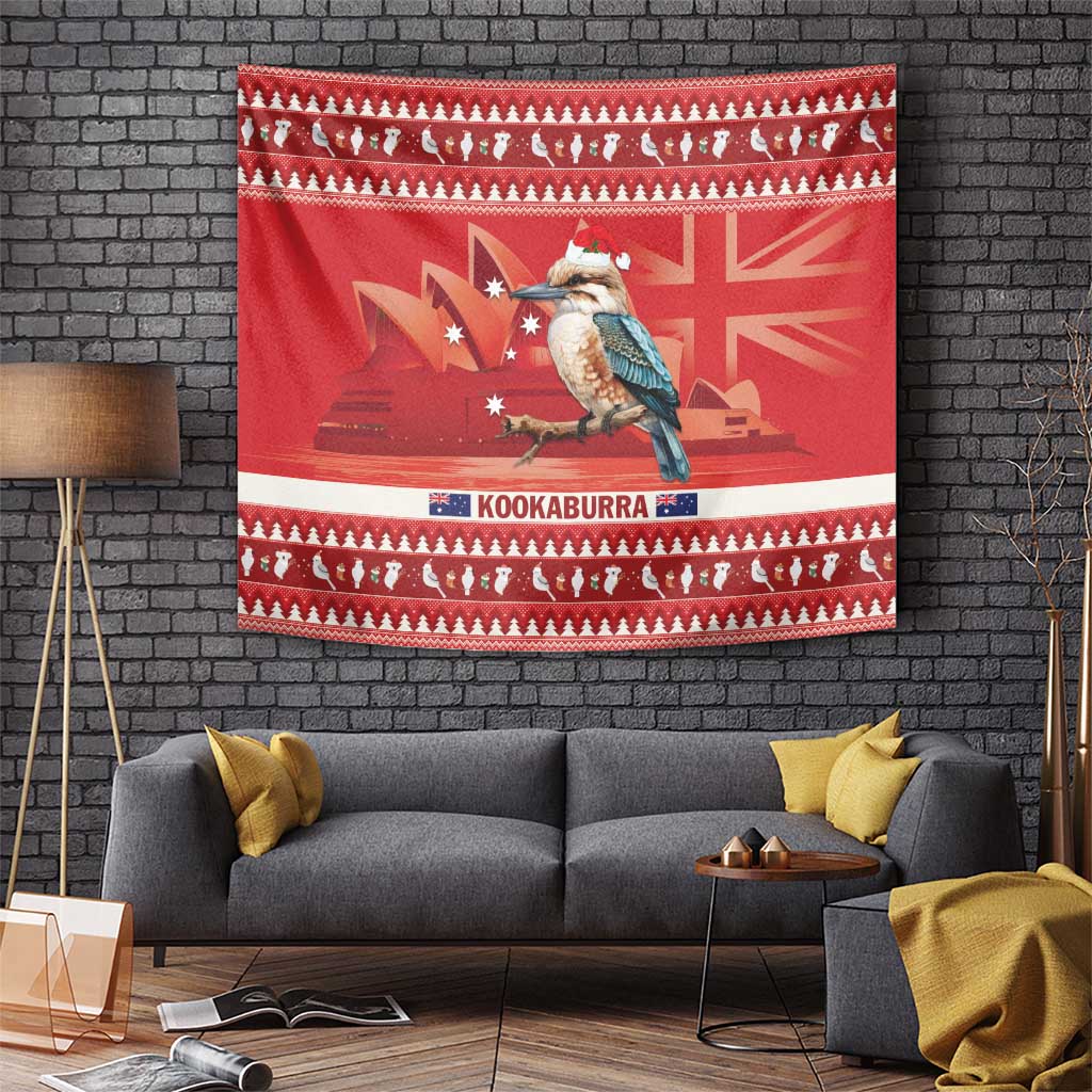 Aussie Kookaburra Tapestry Merry Christmas Red Style