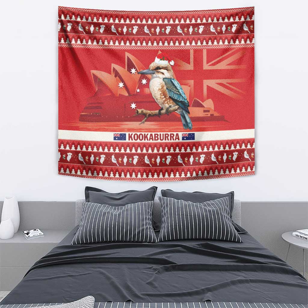 Aussie Kookaburra Tapestry Merry Christmas Red Style