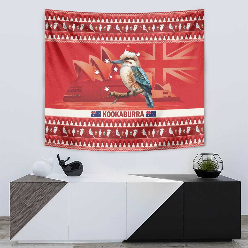 Aussie Kookaburra Tapestry Merry Christmas Red Style