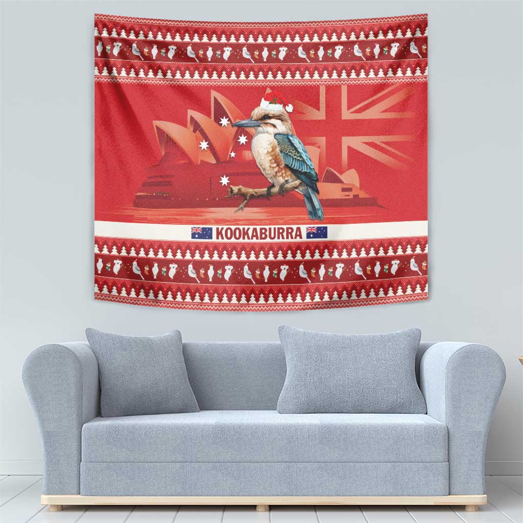Aussie Kookaburra Tapestry Merry Christmas Red Style