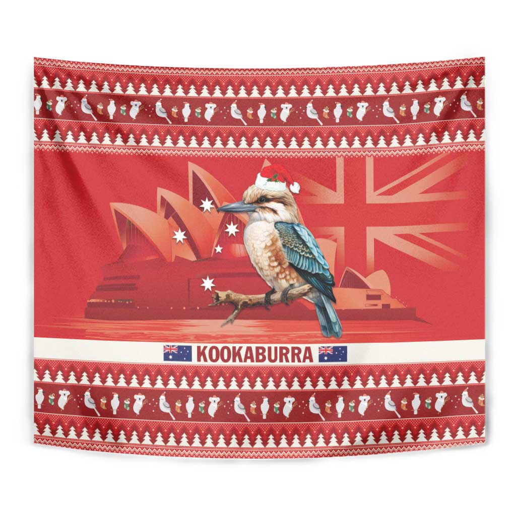 Aussie Kookaburra Tapestry Merry Christmas Red Style