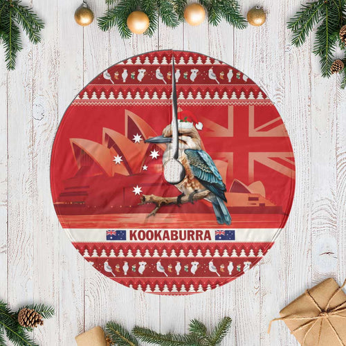 Aussie Kookaburra Tree Skirt Merry Christmas Red Style