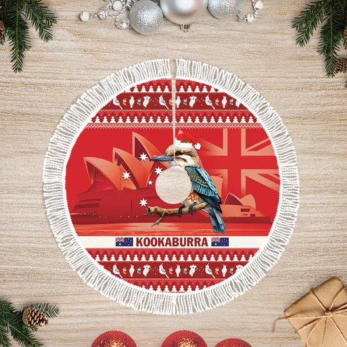 Aussie Kookaburra Tree Skirt Merry Christmas Red Style